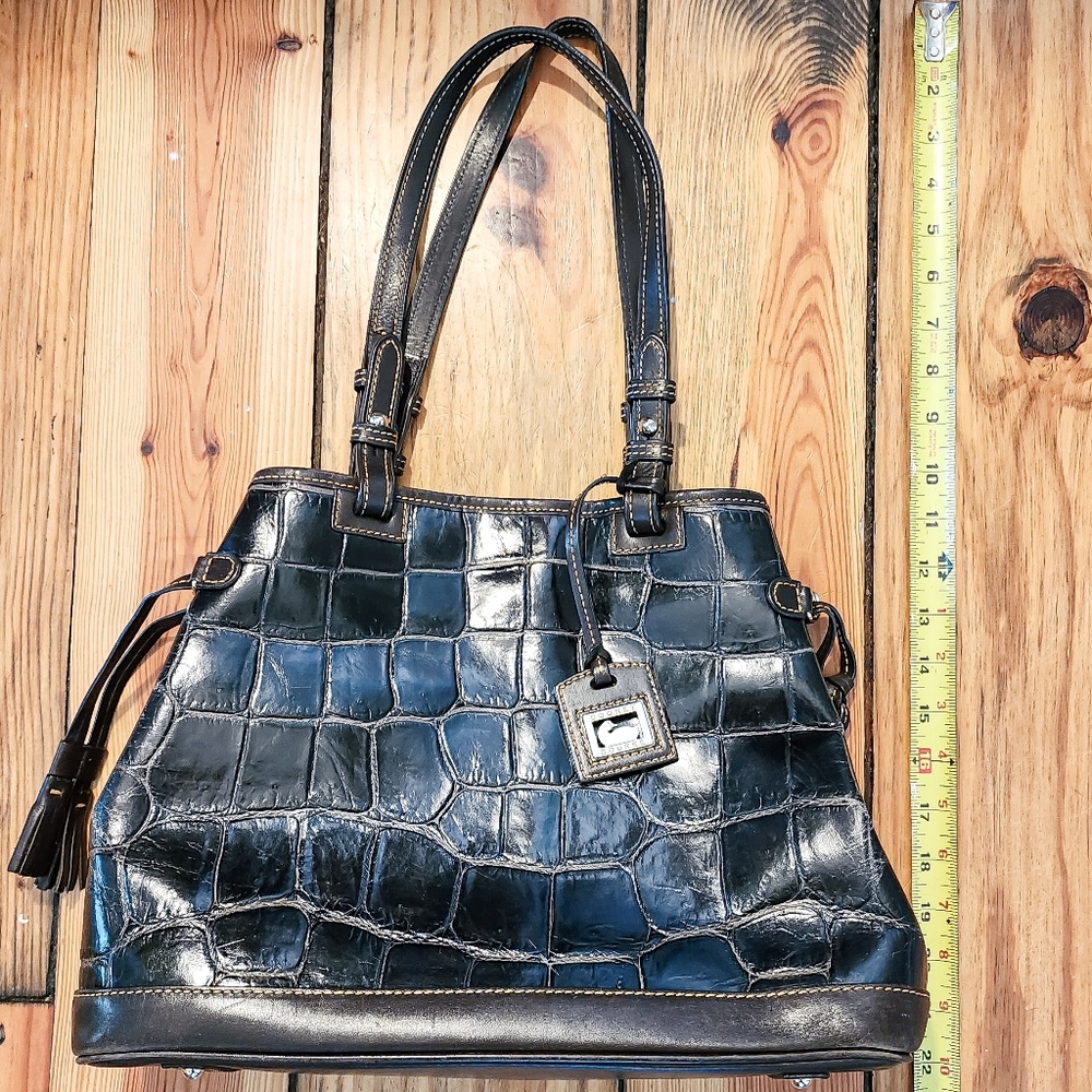 Dooney & Bourke RARE Bayou Collection Dark Green Brown Tote Bag Alligator - Picture 2 of 6